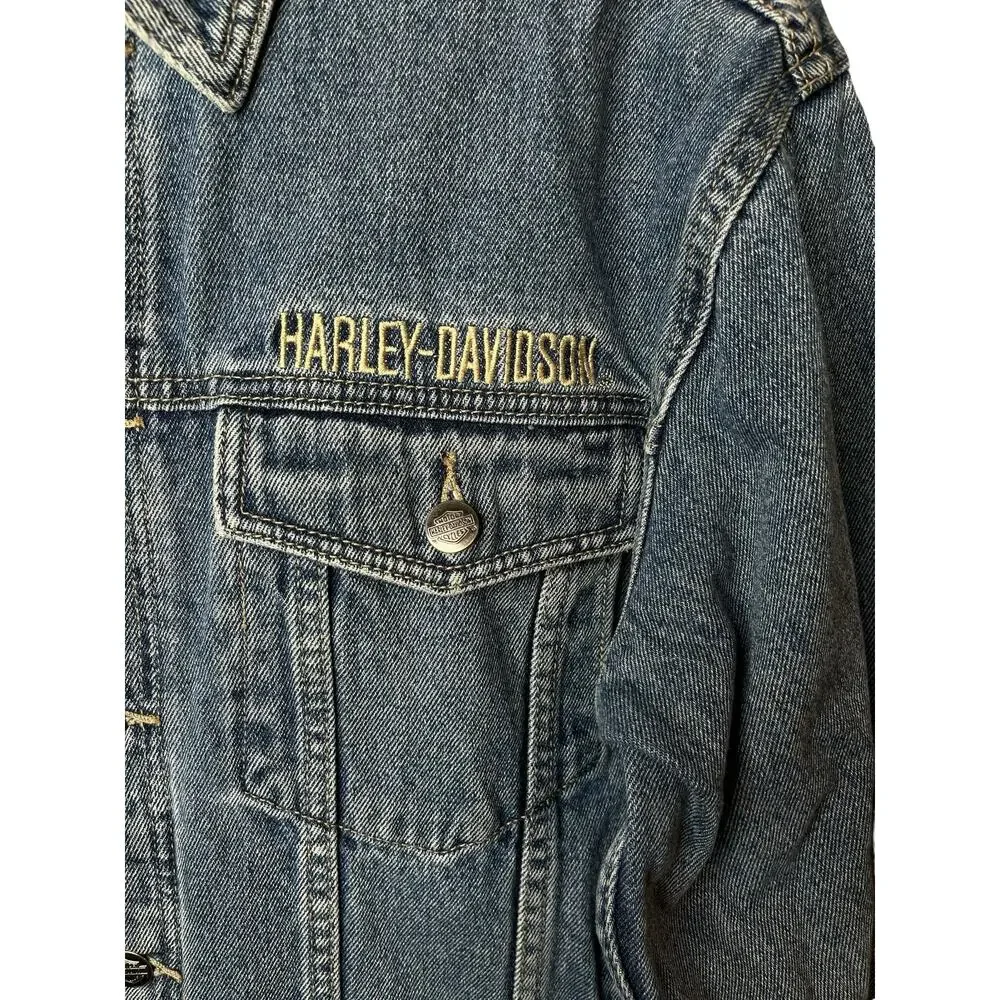 Vintage Harley Davidson Motorcycle Big Logo Denim Jacket Size M
